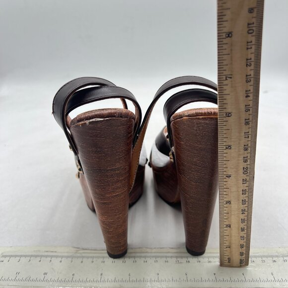 FSJ Brown Open Toe Triple Buckle Straps Clog Heels Studded Platform Sandals - Picture 5 of 8